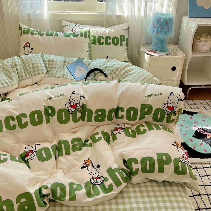 91家纺网 家纺一手货源 找家纺 星座家纺 2025新款40s全棉卡通印花四件套 字母帕恰狗