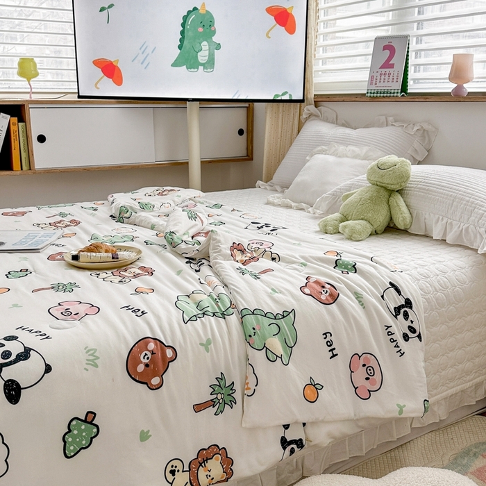 91家纺网 家纺一手货源 找家纺 木堇家居 2024新款10%大豆纤维针织棉夏被 森林派对