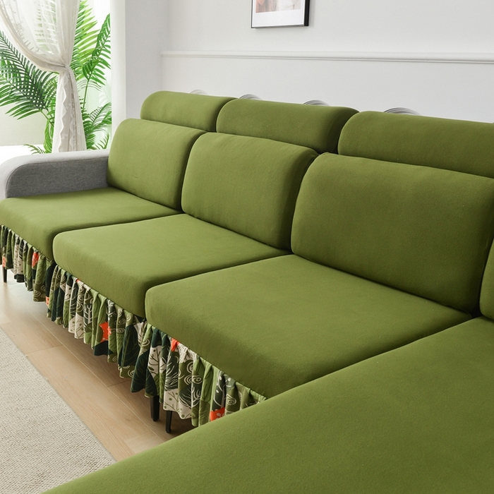 91家纺网 家纺一手货源 找家纺 千彤沙发垫 2024新款裙边款-高精密雪尼尔沙发垫 绿色