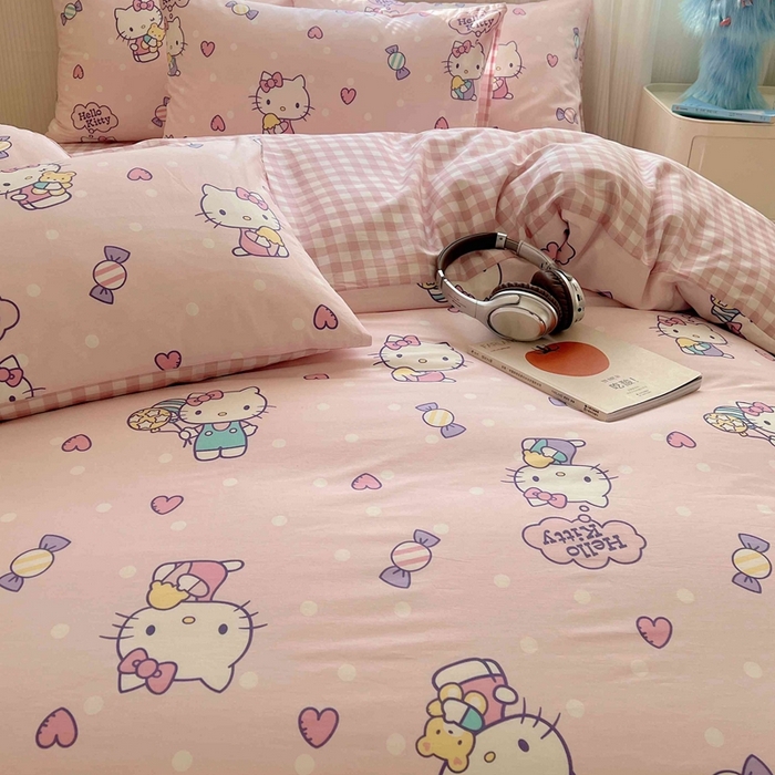 91家纺网 家纺一手货源 找家纺 星座家纺 2025新款40s全棉卡通印花四件套 甜心kt 粉