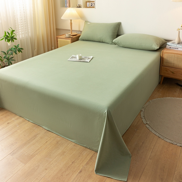 91家纺网 家纺一手货源 找家纺 AB家纺 2024新款A类40支水洗全棉床单三件套 素绿