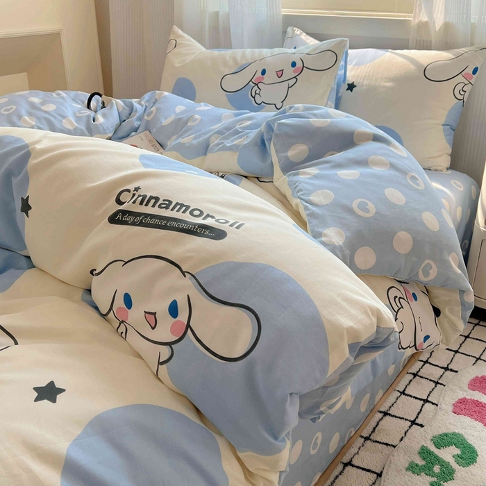 91家纺网 家纺一手货源 找家纺 星座家纺 2025新款40s全棉卡通印花四件套 泡泡玉桂狗