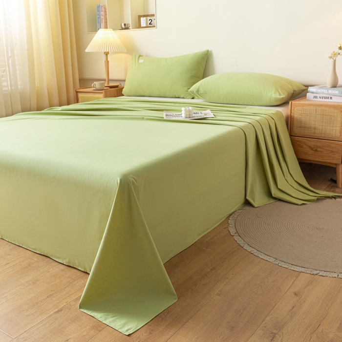 91家纺网 家纺一手货源 找家纺 AB家纺 2024新款A类40支水洗全棉床单三件套 橄榄绿