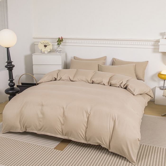 91家纺网 家纺一手货源 找家纺 莎臣豹 2025新款水洗棉磨毛纯色双拼简约风撞色单品被套 卡其