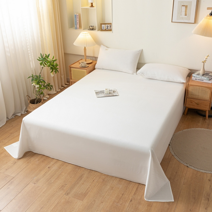 91家纺网 家纺一手货源 找家纺 AB家纺 2024新款A类40支水洗全棉床单三件套 米月白