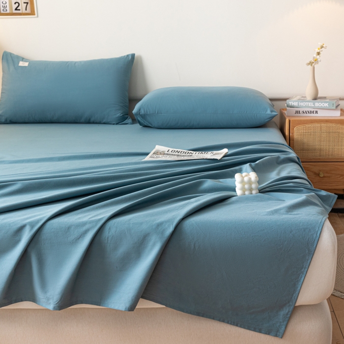 91家纺网 家纺一手货源 找家纺 AB家纺 2024新款A类40支水洗全棉床单三件套 水天蓝