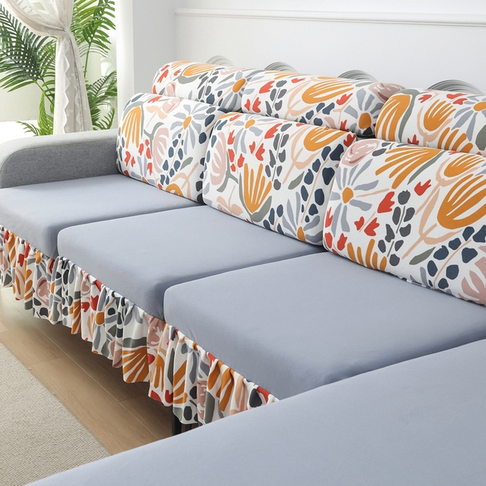 91家纺网 家纺一手货源 找家纺 千彤沙发垫 2024新款裙边款-高精密雪尼尔沙发垫 灰色-组合2