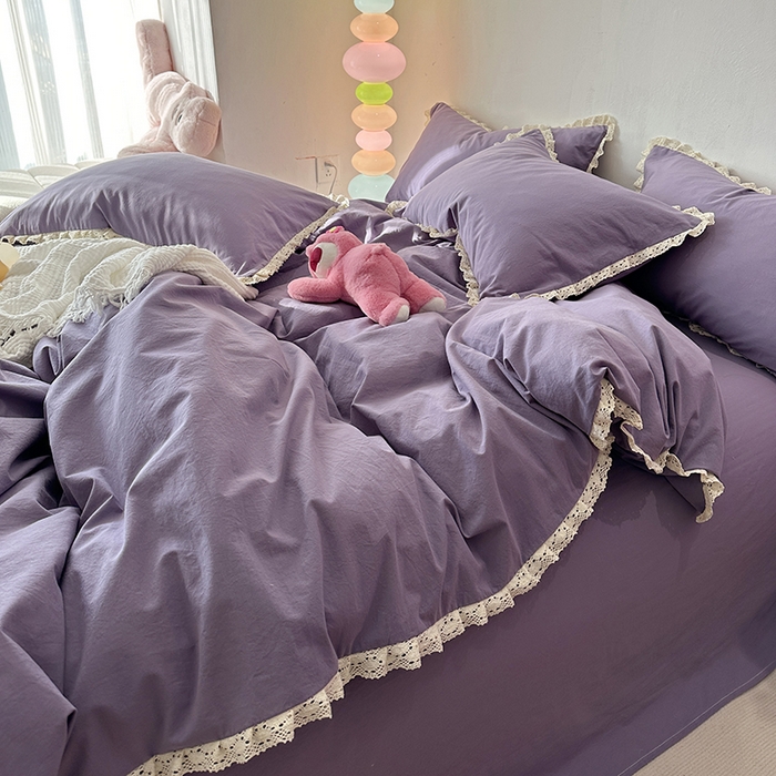 91家纺网 家纺一手货源 找家纺 千朵 2024新款全棉水洗棉四件套 芊紫