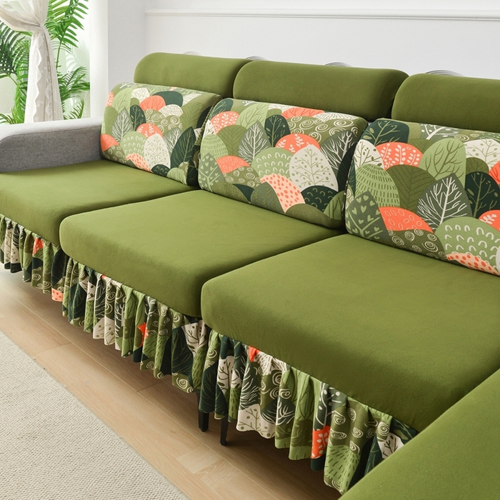 91家纺网 家纺一手货源 找家纺 千彤沙发垫 2024新款裙边款-高精密雪尼尔沙发垫 绿色-组合1