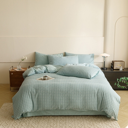 91家纺网 家纺一手货源 找家纺 蜜柚 2024新款全棉色织水洗提花四件套 星空兰