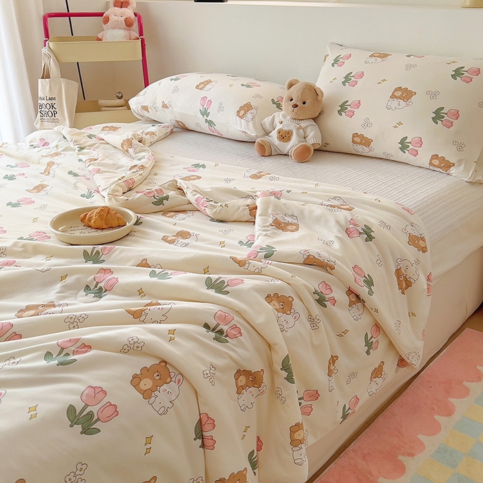 91家纺网 家纺一手货源 找家纺 木堇家居 2024新款10%大豆纤维针织棉夏被 好朋友