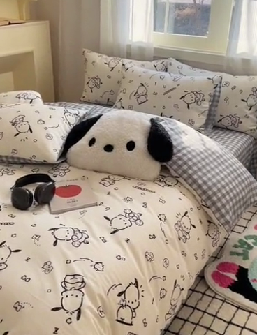 91家纺网 家纺一手货源 找家纺 星座家纺 2025新款40s全棉卡通印花四件套 开心帕恰狗