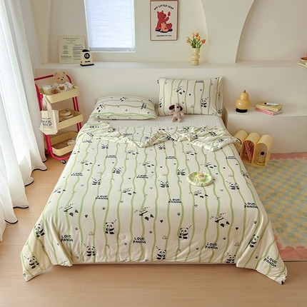 木堇家居 2024新款10%大豆纤维针织棉夏被 竹叶熊猫