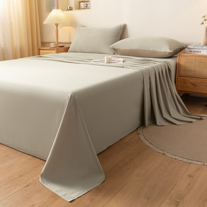 91家纺网 家纺一手货源 找家纺 AB家纺 2024新款A类40支水洗全棉床单三件套 卡其