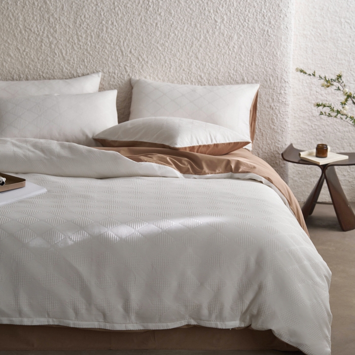 91家纺网 家纺一手货源 找家纺 AB家纺 2024新款全棉华夫格四件套 菱形格-象牙白