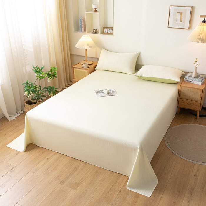 91家纺网 家纺一手货源 找家纺 AB家纺 2024新款A类40支水洗全棉床单三件套 杏黄