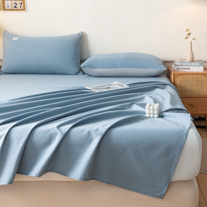 91家纺网 家纺一手货源 找家纺 AB家纺 2024新款A类40支水洗全棉床单三件套 浅蓝