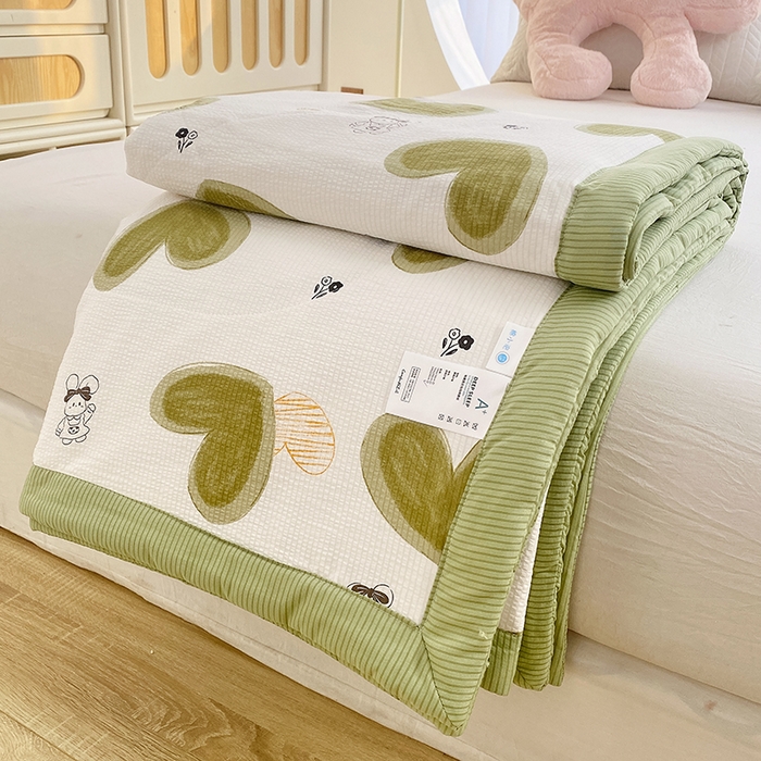 91家纺网 家纺一手货源 找家纺 金麦 2024新款A类有氧提花泡泡棉夏被 甜心绿