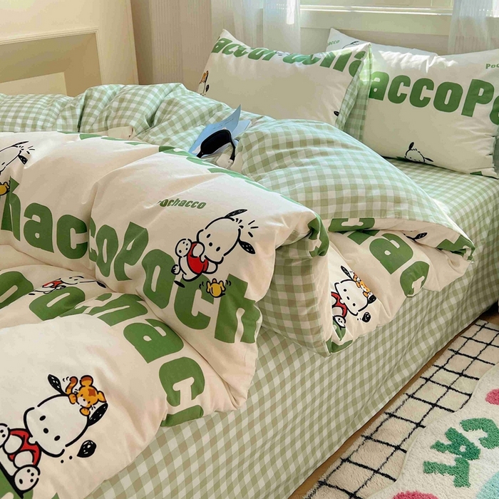 91家纺网 家纺一手货源 找家纺 星座家纺 2025新款40s全棉卡通印花四件套 字母帕恰狗