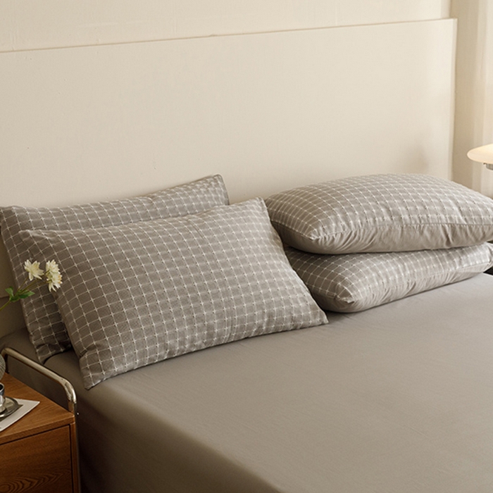 91家纺网 家纺一手货源 找家纺 蜜柚 2024新款全棉色织水洗提花四件套 山灰