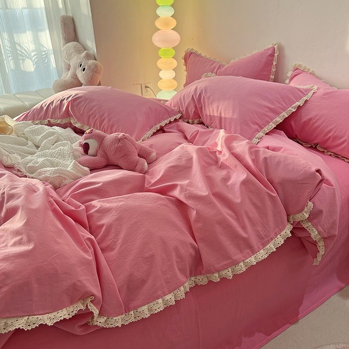 91家纺网 家纺一手货源 找家纺 千朵 2024新款全棉水洗棉四件套 冰激凌粉