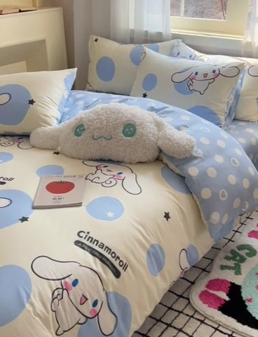 91家纺网 家纺一手货源 找家纺 星座家纺 2025新款40s全棉卡通印花四件套 泡泡玉桂狗