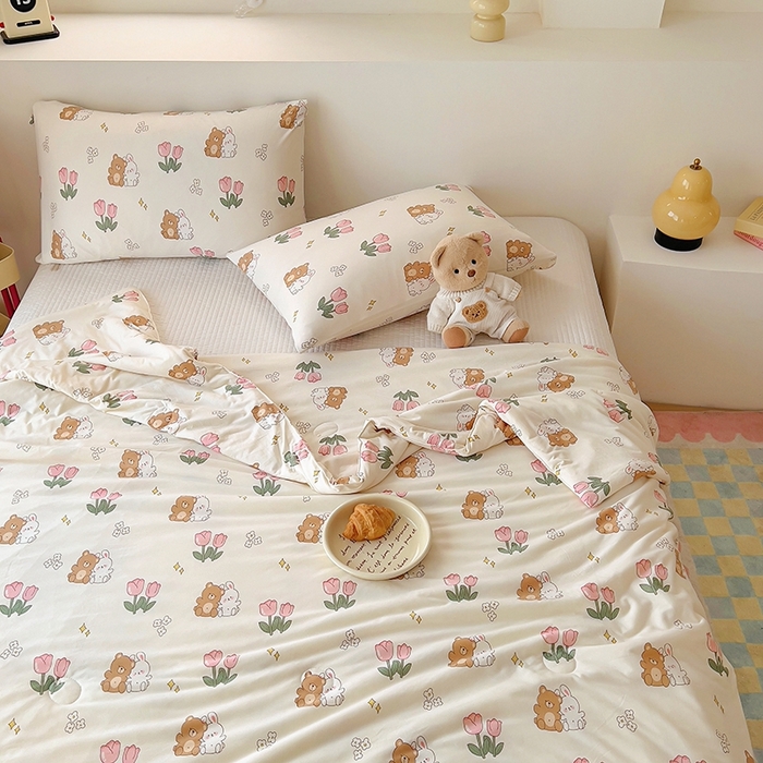 91家纺网 家纺一手货源 找家纺 木堇家居 2024新款10%大豆纤维针织棉夏被 好朋友