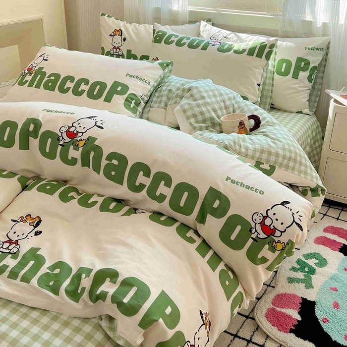 91家纺网 家纺一手货源 找家纺 星座家纺 2025新款40s全棉卡通印花四件套 字母帕恰狗