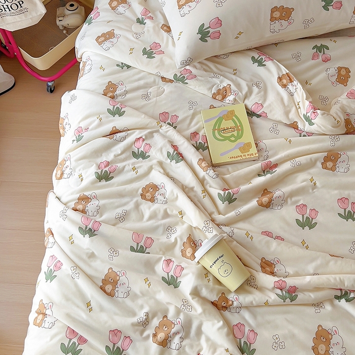 91家纺网 家纺一手货源 找家纺 木堇家居 2024新款10%大豆纤维针织棉夏被 好朋友