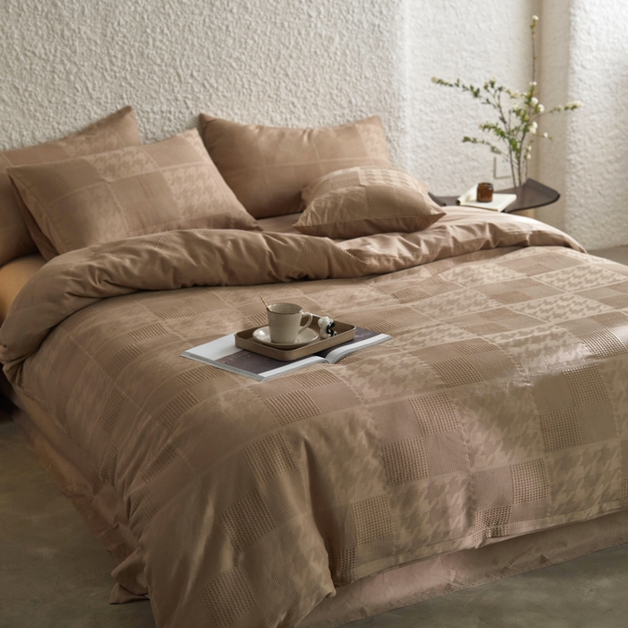 91家纺网 家纺一手货源 找家纺 AB家纺 2024新款全棉华夫格四件套 千鸟格-咖色