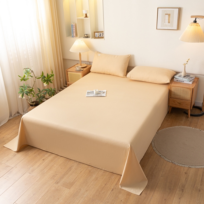 91家纺网 家纺一手货源 找家纺 AB家纺 2024新款A类40支水洗全棉床单三件套 鹅黄