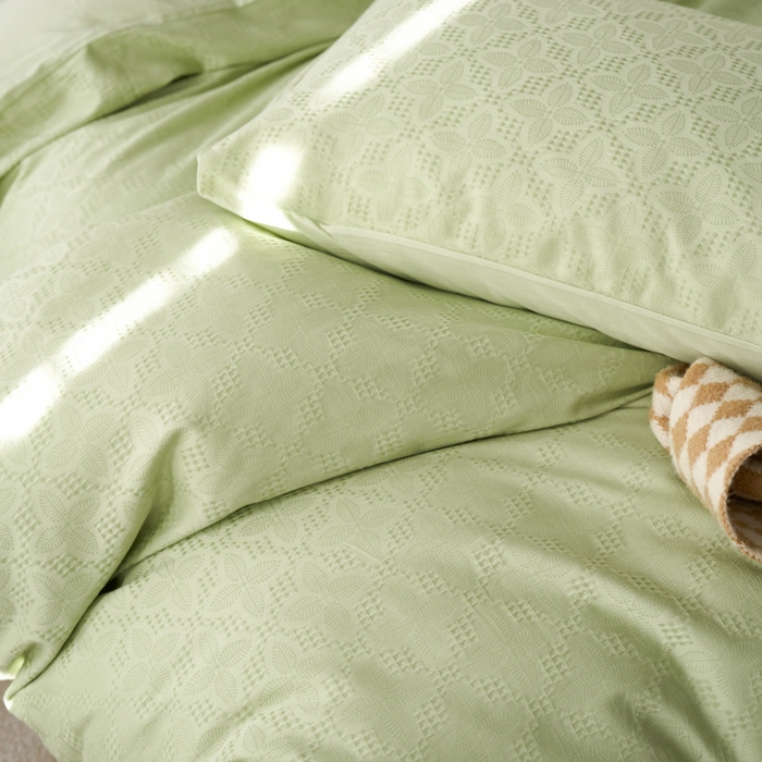 91家纺网 家纺一手货源 找家纺 AB家纺 2024新款全棉华夫格四件套 四叶草-新芽绿