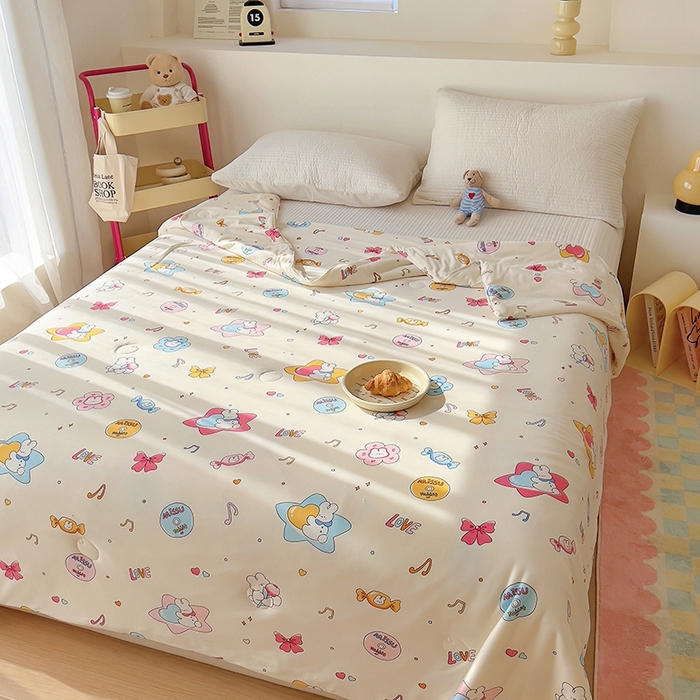 91家纺网 家纺一手货源 找家纺 木堇家居 2024新款10%大豆纤维针织棉夏被 浅时光