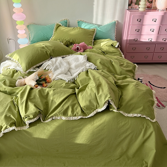 91家纺网 家纺一手货源 找家纺 千朵 2024新款全棉水洗棉四件套 奶昔绿