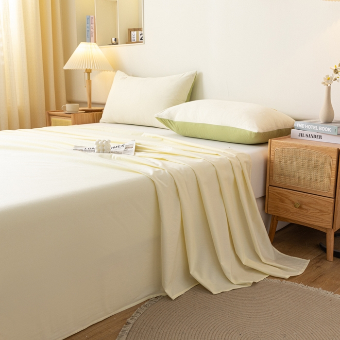 91家纺网 家纺一手货源 找家纺 AB家纺 2024新款A类40支水洗全棉床单三件套 杏黄