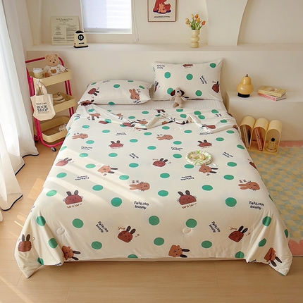 木堇家居 2024新款10%大豆纤维针织棉夏被 波点兔