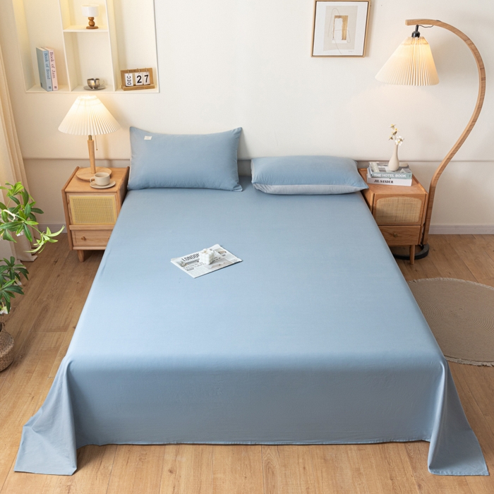 91家纺网 家纺一手货源 找家纺 AB家纺 2024新款A类40支水洗全棉床单三件套 浅蓝