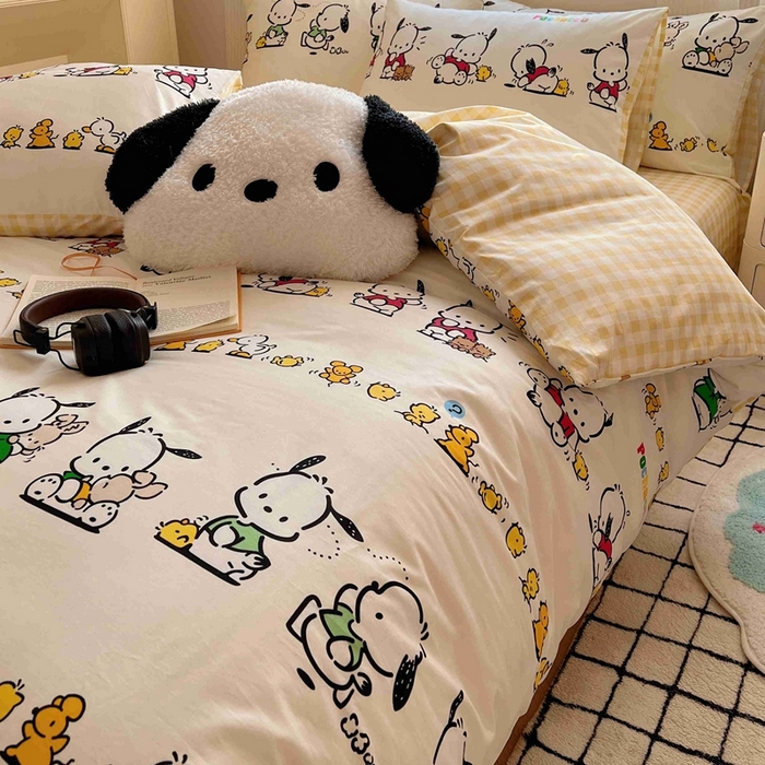 91家纺网 家纺一手货源 找家纺 星座家纺 2025新款40s全棉卡通印花四件套 快乐帕恰狗