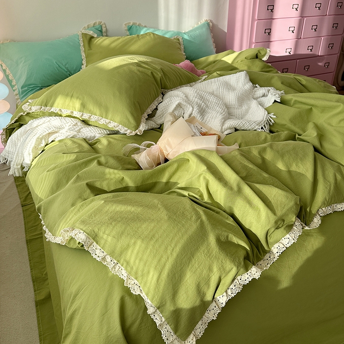 91家纺网 家纺一手货源 找家纺 千朵 2024新款全棉水洗棉四件套 奶昔绿