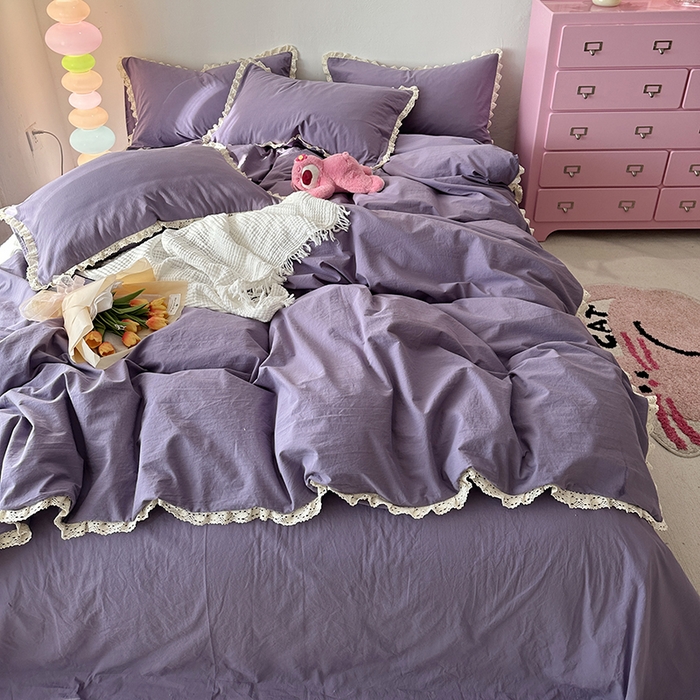 91家纺网 家纺一手货源 找家纺 千朵 2024新款全棉水洗棉四件套 芊紫