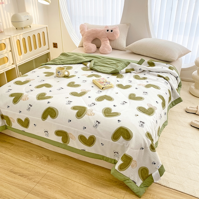 91家纺网 家纺一手货源 找家纺 金麦 2024新款A类有氧提花泡泡棉夏被 甜心绿