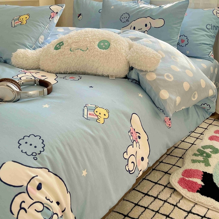 91家纺网 家纺一手货源 找家纺 星座家纺 2025新款40s全棉卡通印花四件套 波点玉桂狗