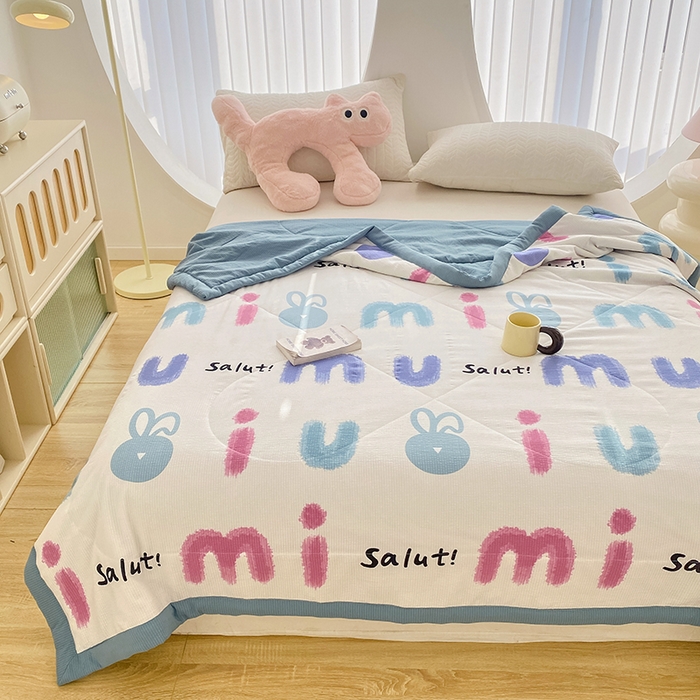 91家纺网 家纺一手货源 找家纺 金麦 2024新款A类有氧提花泡泡棉夏被 七彩兔