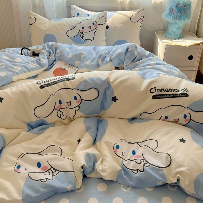 91家纺网 家纺一手货源 找家纺 星座家纺 2025新款40s全棉卡通印花四件套 泡泡玉桂狗