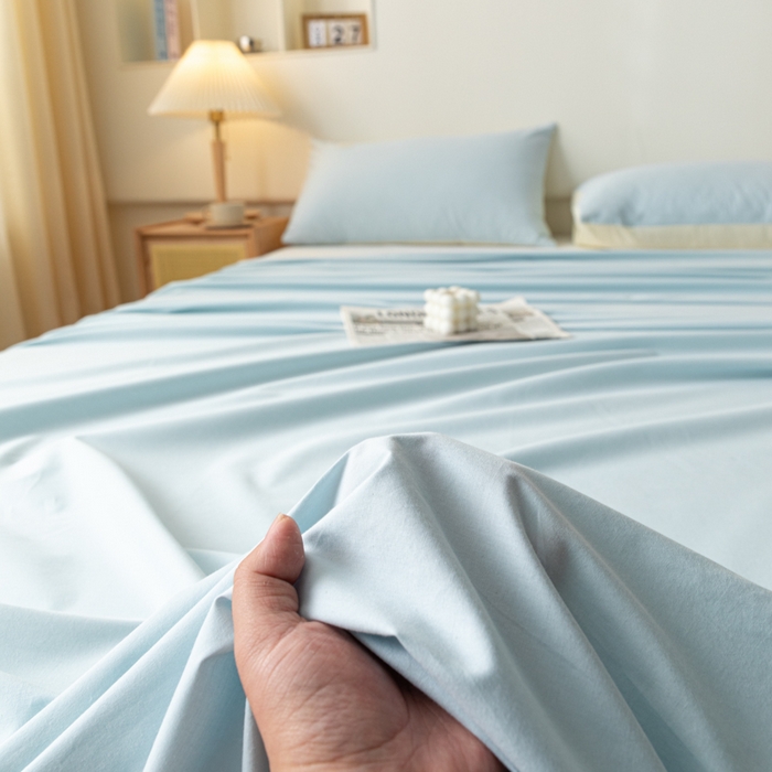 91家纺网 家纺一手货源 找家纺 AB家纺 2024新款A类40支水洗全棉床单三件套 天空蓝