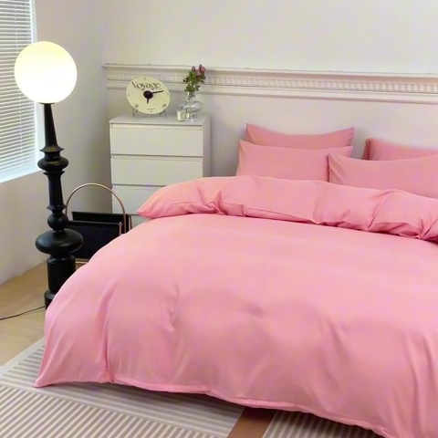 91家纺网 家纺一手货源 找家纺 莎臣豹 2025新款水洗棉磨毛纯色双拼简约风撞色单品被套 公主粉