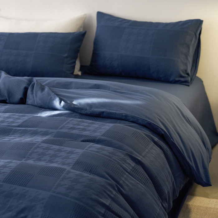 91家纺网 家纺一手货源 找家纺 AB家纺 2024新款全棉华夫格四件套 千鸟格-蔚蓝