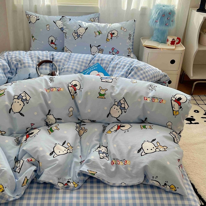 91家纺网 家纺一手货源 找家纺 星座家纺 2025新款40s全棉卡通印花四件套 蓝色帕恰狗