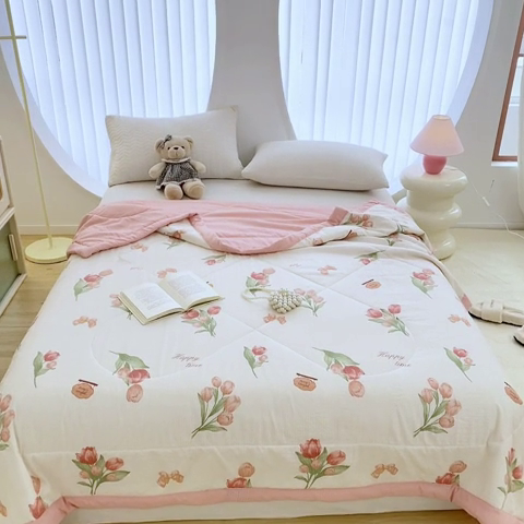 91家纺网 家纺一手货源 找家纺 金麦 2024新款A类有氧提花泡泡棉夏被 倾心