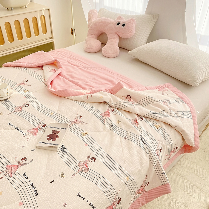 91家纺网 家纺一手货源 找家纺 金麦 2024新款A类有氧提花泡泡棉夏被 芭蕾女孩